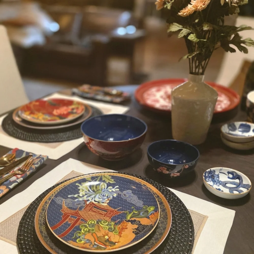 Williams Sonoma Lunar New Year Phoenix Dinner Plates Set of 6 Blue Gold
